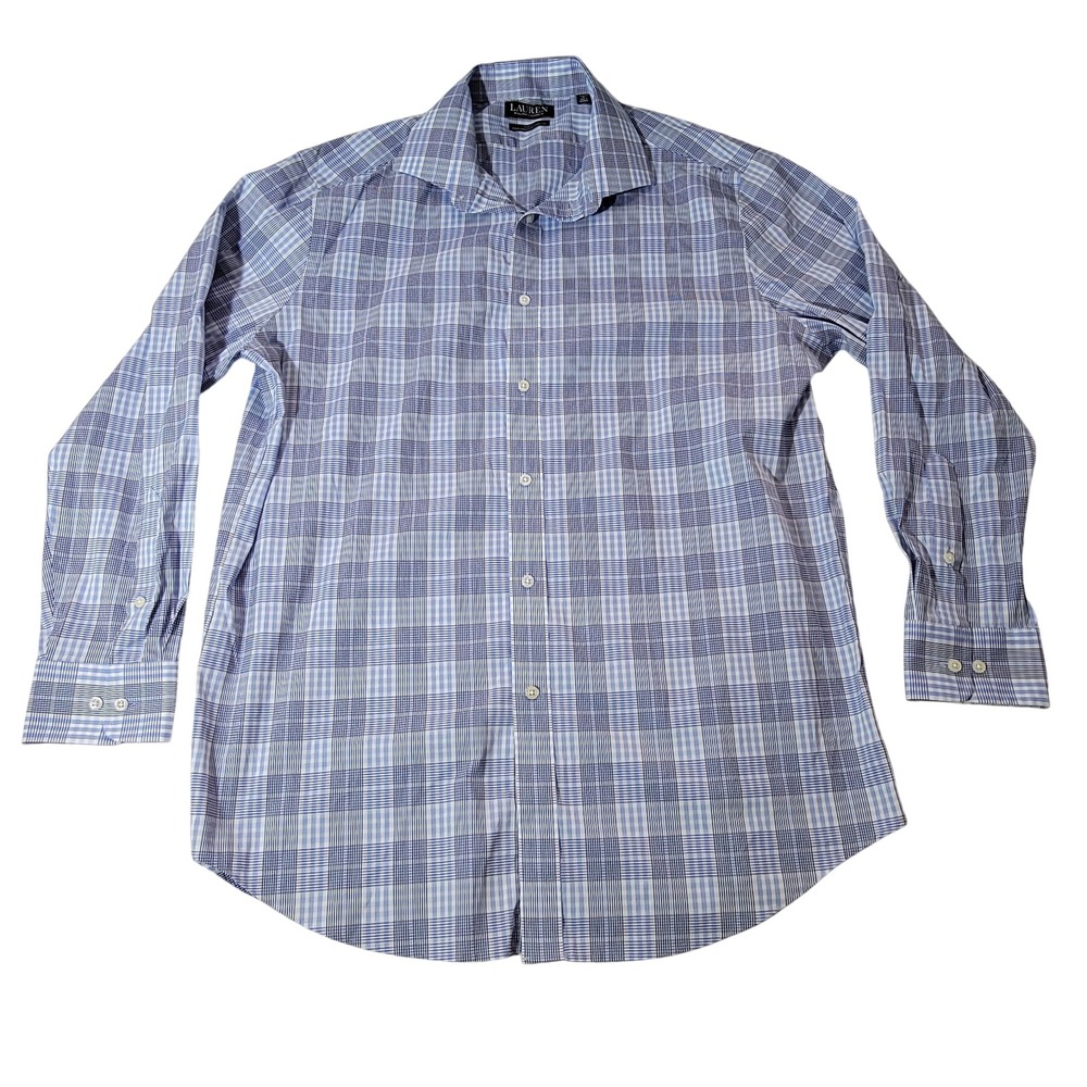 Lauren Ralph Lauren Mens XL Slim Fit Performance Stretch Plaid Dress Shirt Blue